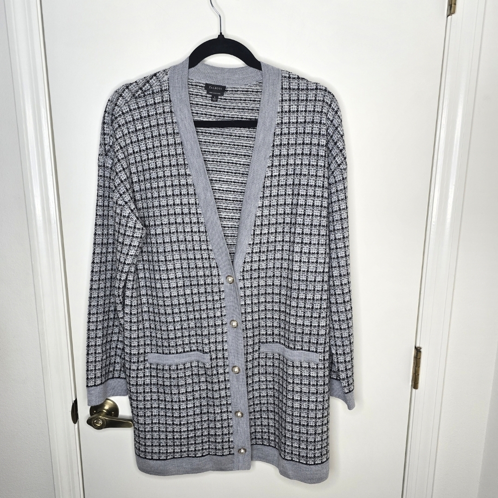 Talbots Black and Gray 100% Pure Merino Wool Women's Cardigan Large